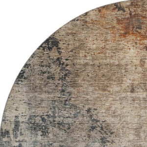 HomeRoots 8' Khaki Beige & Blue Abstract Washable Round Rug - Durable, UV-Protected, Stylish for Any Space 688398