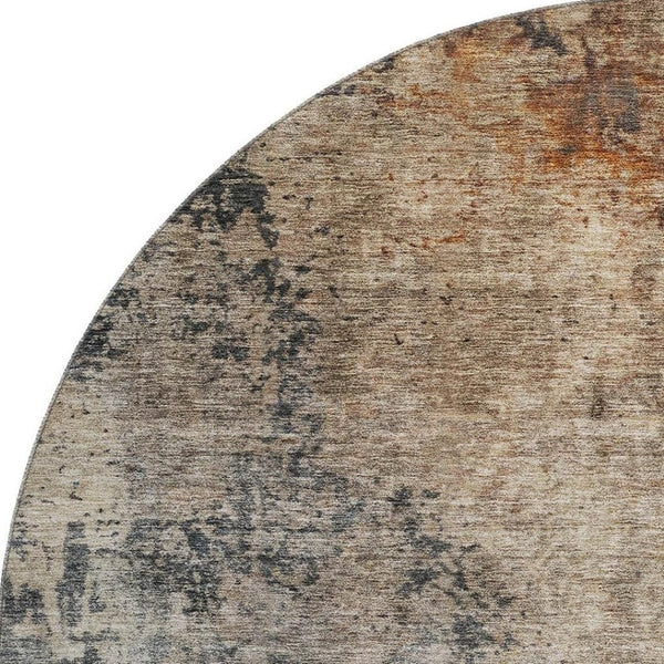 HomeRoots 8' Khaki Beige & Blue Abstract Washable Round Rug - Durable, UV-Protected, Stylish for Any Space 688398