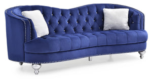 English Elm Jewel Glam Velvet Sofa with Deep Tufting, Nailhead Trim, Painted Legs & Contrasting Pillow — Luxurious Comfort and Durability Blue 30 L x 91 W x 37.5 H B078108408