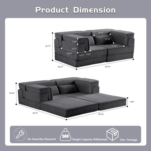 English Elm Compression Mahjong Sofa - Modern Convertible Floor Sofa Bed, Soft Fleece, No Assembly, Versatile Comfort W3723P377150