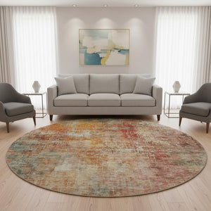 HomeRoots 8' Tan Beige and Red Abstract Rug - Washable, Stain Resistant, UV Protected for Busy Homes & Decor 688404