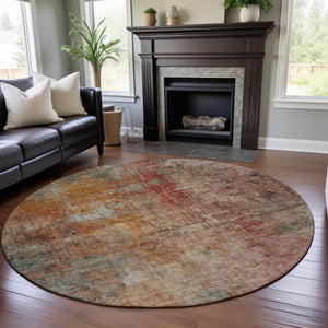 HomeRoots 8' Tan Beige and Red Abstract Rug - Washable, Stain Resistant, UV Protected for Busy Homes & Decor 688404