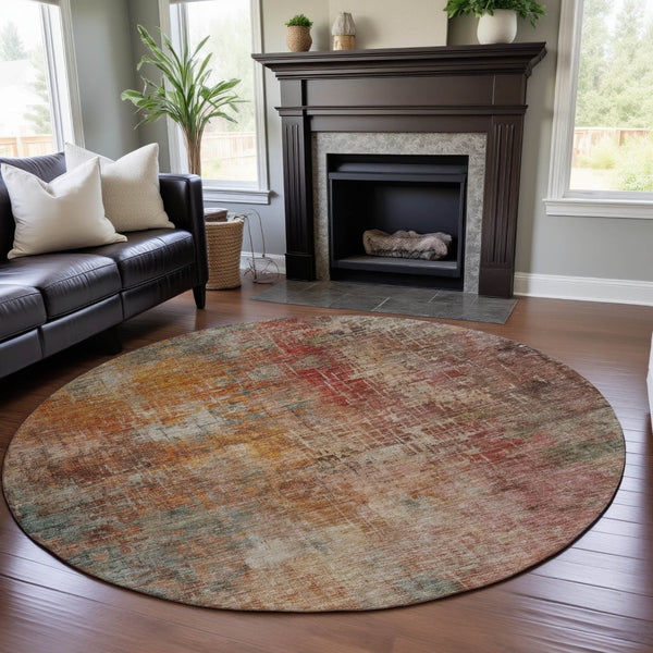 HomeRoots 8' Tan Beige and Red Abstract Rug - Washable, Stain Resistant, UV Protected for Busy Homes & Decor 688404