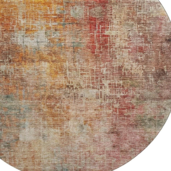 HomeRoots 8' Tan Beige and Red Abstract Rug - Washable, Stain Resistant, UV Protected for Busy Homes & Decor 688404