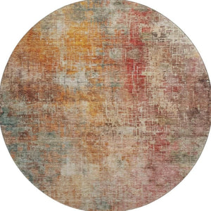 HomeRoots 8' Tan Beige and Red Abstract Rug - Washable, Stain Resistant, UV Protected for Busy Homes & Decor 688404
