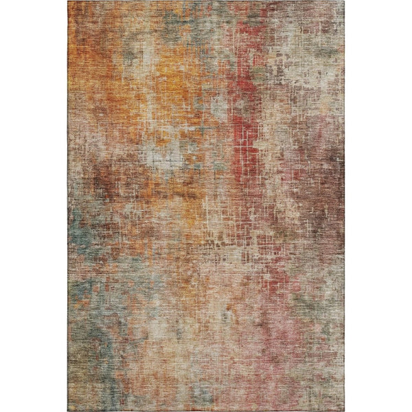 HomeRoots 8' X 10' Abstract Washable Area Rug in Tan, Beige & Red – Durable, UV-Protected for Family Homes 688405