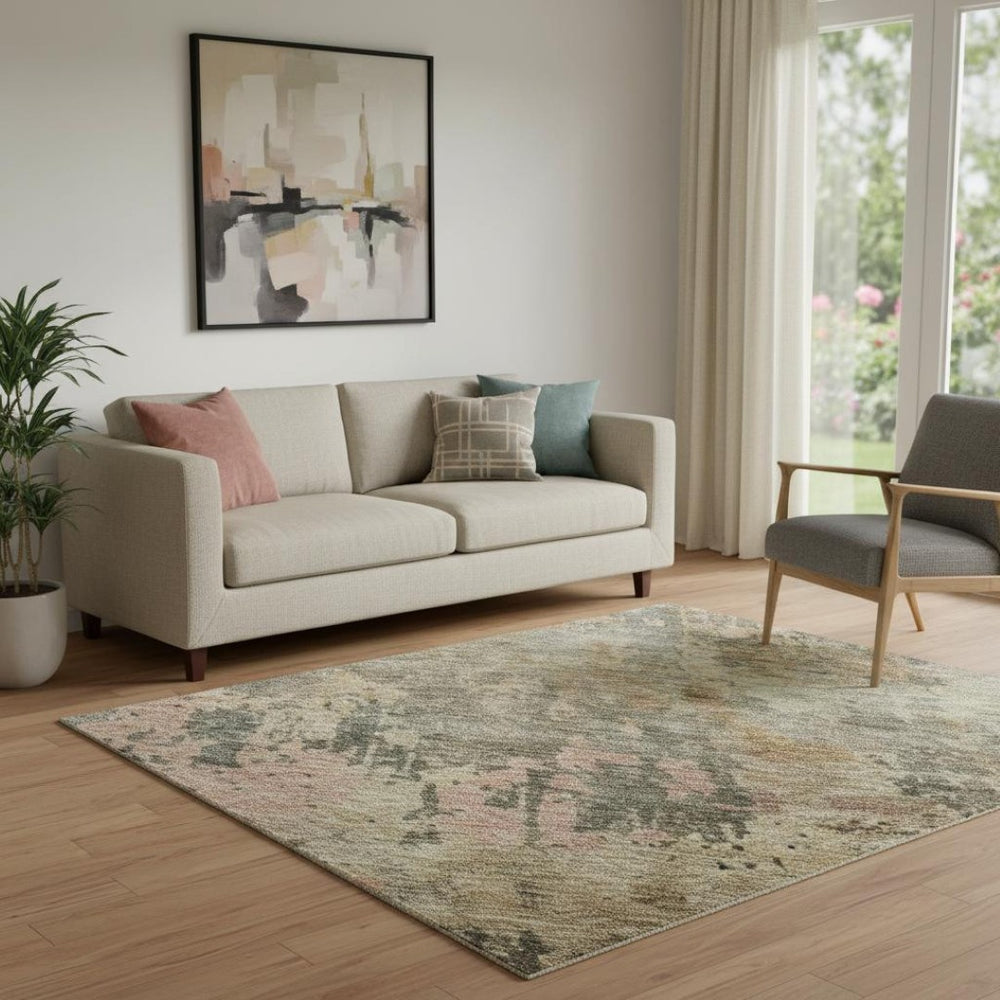 HomeRoots 5' X 8' Sage and Beige Abstract Area Rug - Washable, UV Protected, Kid & Pet Friendly for Every Home 688409