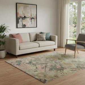 HomeRoots 5' X 8' Sage and Beige Abstract Area Rug - Washable, UV Protected, Kid & Pet Friendly for Every Home 688409