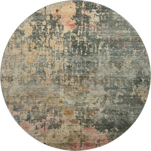 HomeRoots 8' Sage and Beige Abstract Round Rug – UV Protected, Washable, Stain-Resistant for High-Traffic Areas 688410