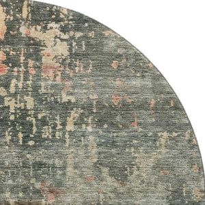 HomeRoots 8' Sage and Beige Abstract Round Rug – UV Protected, Washable, Stain-Resistant for High-Traffic Areas 688410