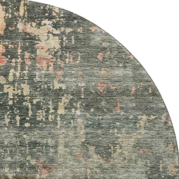 HomeRoots 8' Sage and Beige Abstract Round Rug – UV Protected, Washable, Stain-Resistant for High-Traffic Areas 688410