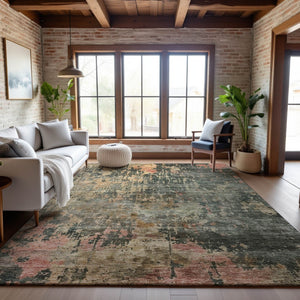 HomeRoots 8' X 10' Stylish Sage and Beige Abstract Washable Area Rug with UV Protection for Active Homes 688411