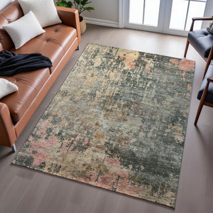 HomeRoots 8' X 10' Stylish Sage and Beige Abstract Washable Area Rug with UV Protection for Active Homes 688411