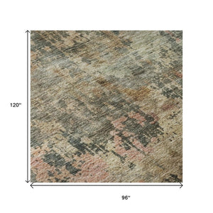 HomeRoots 8' X 10' Stylish Sage and Beige Abstract Washable Area Rug with UV Protection for Active Homes 688411