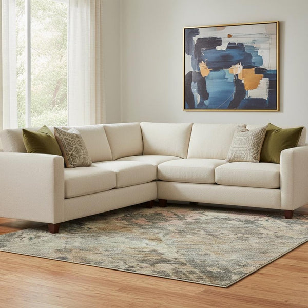 HomeRoots 8' X 10' Stylish Sage and Beige Abstract Washable Area Rug with UV Protection for Active Homes 688411