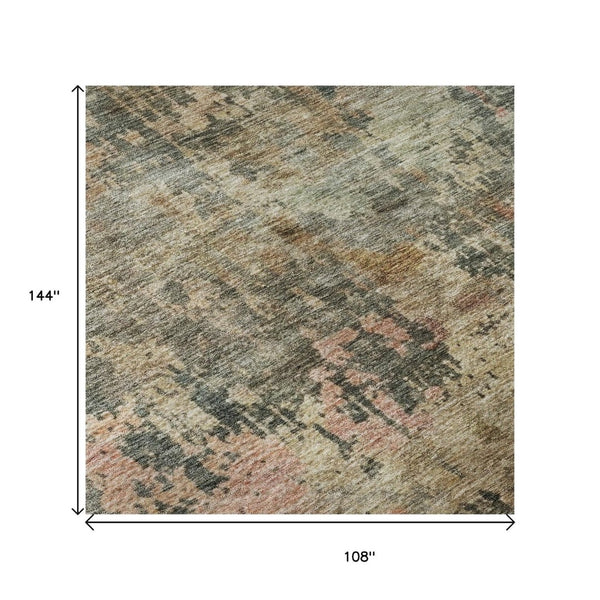 HomeRoots 9' X 12' Sage and Beige Abstract Washable Area Rug - Durable, Stylish, UV-Protected for Busy Homes 688412
