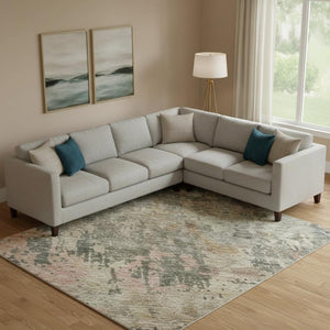 HomeRoots 10' X 14' Sage and Beige Abstract Area Rug - Durable, Washable, UV-Protected for Modern Spaces 688413