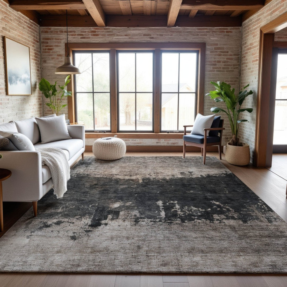 HomeRoots 5' Taupe Beige and Gray Abstract Washable Area Rug – UV Protected, Durable, Easy-Care Design for Homes 688415