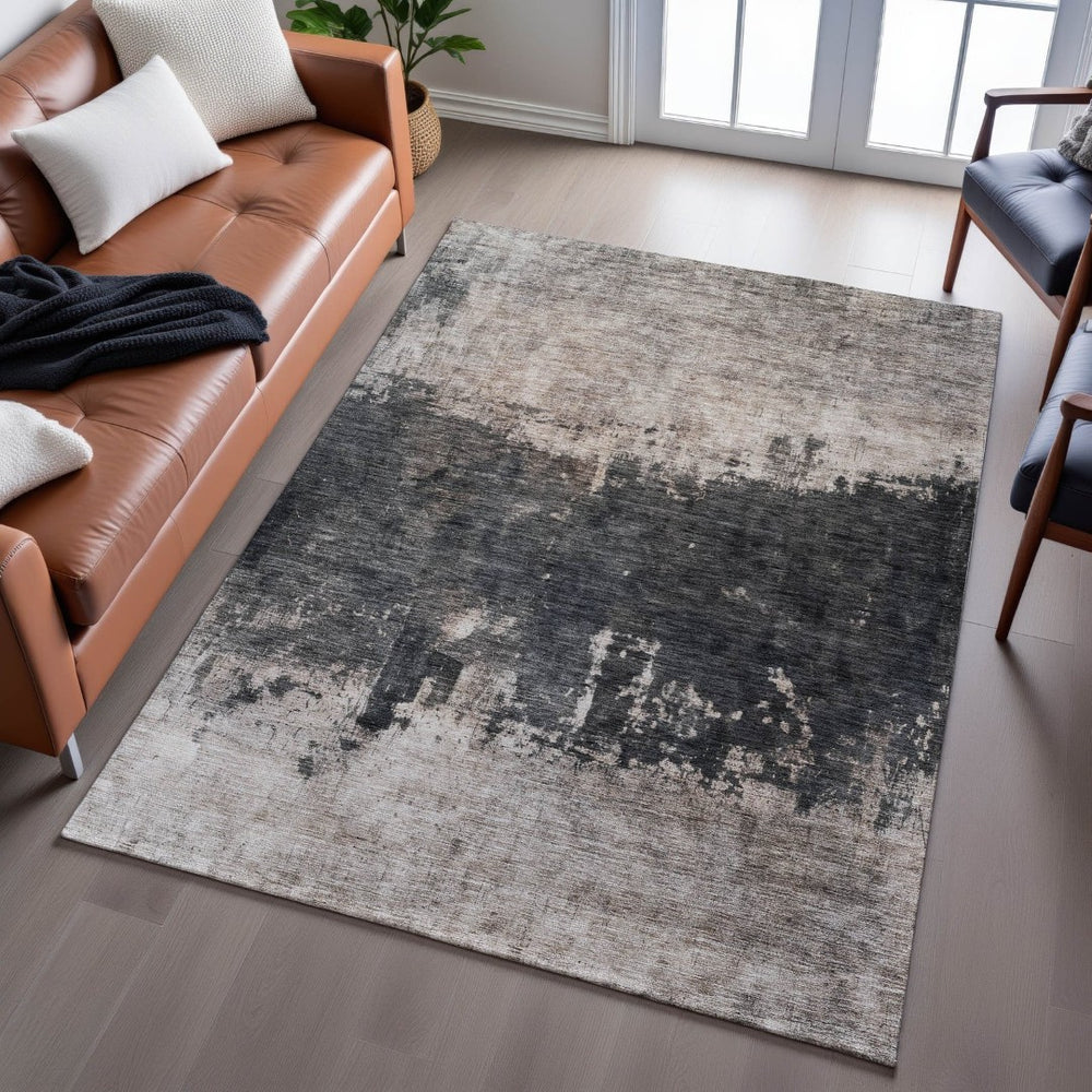 HomeRoots 5' Taupe Beige and Gray Abstract Washable Area Rug – UV Protected, Durable, Easy-Care Design for Homes 688415