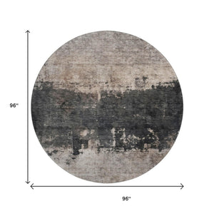 HomeRoots 8' Stylish Taupe Beige & Gray Abstract Round Rug – Washable, UV Protected & Durable for Everyday Living 688416