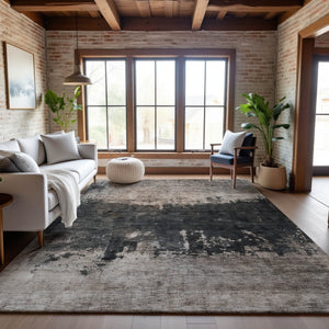 HomeRoots 10' X 14' Taupe Beige & Gray Abstract Washable Area Rug - Stylish, Durable, UV Protected & Easy Care 688419
