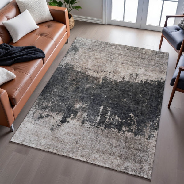 HomeRoots 10' X 14' Taupe Beige & Gray Abstract Washable Area Rug - Stylish, Durable, UV Protected & Easy Care 688419