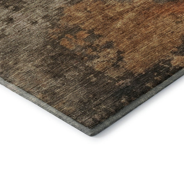 HomeRoots 5' Khaki Red and Charcoal Abstract Washable Area Rug – UV Protected, Stain-Resistant, Durable Design 688421