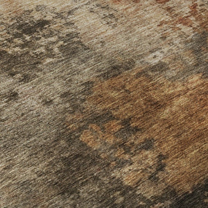 HomeRoots 5' Khaki Red and Charcoal Abstract Washable Area Rug – UV Protected, Stain-Resistant, Durable Design 688421