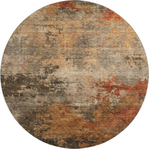 HomeRoots 8' Khaki Red & Charcoal Abstract Round Rug – Durable, Stain-Resistant, UV-Protected for Homes 688422