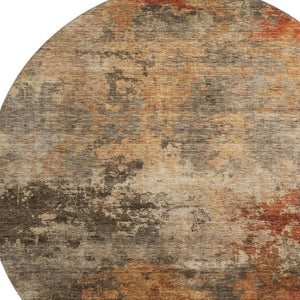 HomeRoots 8' Khaki Red & Charcoal Abstract Round Rug – Durable, Stain-Resistant, UV-Protected for Homes 688422