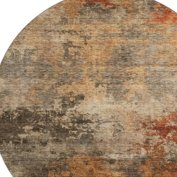 HomeRoots 8' Khaki Red & Charcoal Abstract Round Rug – Durable, Stain-Resistant, UV-Protected for Homes 688422