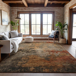 HomeRoots 9' X 12' Stylish Khaki Red Charcoal Abstract Washable Area Rug with UV Protection for Kids & Pets 688424