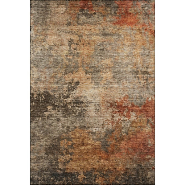 HomeRoots 10' Khaki Red & Charcoal Abstract Washable Area Rug - UV Protected, Durable, Easy-Care Design! 688425