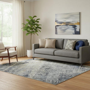 HomeRoots 5' X 8' Stylish Denim Blue Abstract Area Rug with UV Protection - Washable, Pet Friendly, Durable Design 688427
