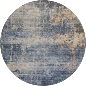 HomeRoots 8' Denim Blue Abstract Round Rug - Washable, Stain Resistant, UV Protected for High-Traffic Areas 688428