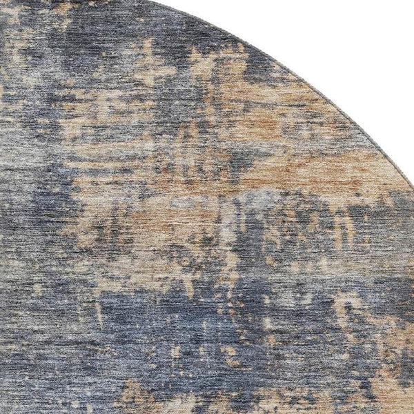 HomeRoots 8' Denim Blue Abstract Round Rug - Washable, Stain Resistant, UV Protected for High-Traffic Areas 688428