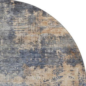 HomeRoots 8' Denim Blue Abstract Round Rug - Washable, Stain Resistant, UV Protected for High-Traffic Areas 688428