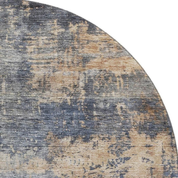 HomeRoots 8' Denim Blue Abstract Round Rug - Washable, Stain Resistant, UV Protected for High-Traffic Areas 688428