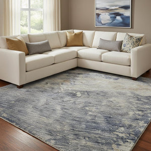 HomeRoots 8' X 10' Denim Blue Abstract Washable Area Rug with UV Protection - Durable, Stylish, and Comfortable! 688429