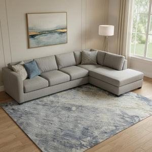 HomeRoots 9' X 12' Denim Blue Abstract Area Rug – Washable, UV-Protected, Stylish & Stain-Resistant for Homes 688430