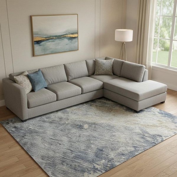 HomeRoots 9' X 12' Denim Blue Abstract Area Rug – Washable, UV-Protected, Stylish & Stain-Resistant for Homes 688430