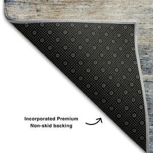 HomeRoots 10' X 14' Washable Area Rug in Denim Blue, Silver & Beige - UV Protected, Stain-Resistant & Durable 688431