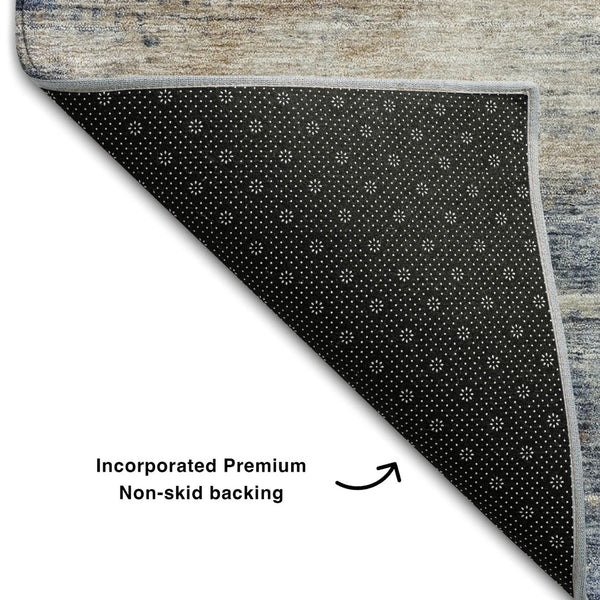 HomeRoots 10' X 14' Washable Area Rug in Denim Blue, Silver & Beige - UV Protected, Stain-Resistant & Durable 688431