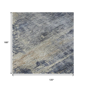 HomeRoots 10' X 14' Washable Area Rug in Denim Blue, Silver & Beige - UV Protected, Stain-Resistant & Durable 688431