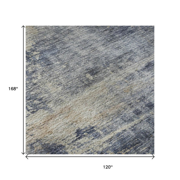 HomeRoots 10' X 14' Washable Area Rug in Denim Blue, Silver & Beige - UV Protected, Stain-Resistant & Durable 688431