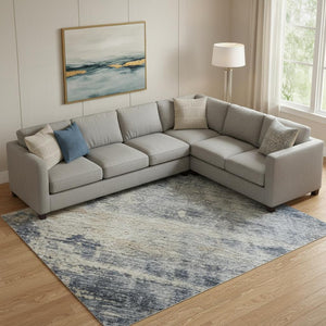 HomeRoots 10' X 14' Washable Area Rug in Denim Blue, Silver & Beige - UV Protected, Stain-Resistant & Durable 688431