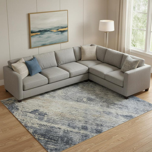 HomeRoots 10' X 14' Washable Area Rug in Denim Blue, Silver & Beige - UV Protected, Stain-Resistant & Durable 688431
