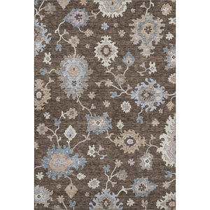 HomeRoots 5' Floral Washable Area Rug in Chocolate Blue & Beige – UV Protected, Stain-Resistant, Durable Design 688476