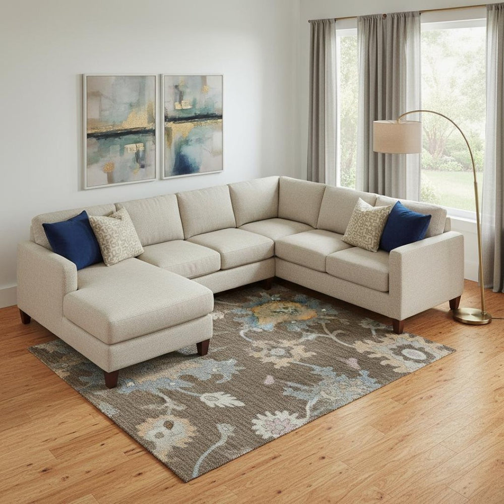 HomeRoots 10' Elegant Chocolate Blue Beige Floral Area Rug - Washable, Stain Resistant, UV Protected Design 688480