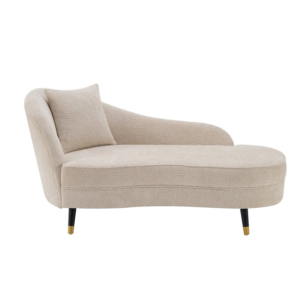 English Elm Bellaluxe Boucle Curved Chaise Lounge Upholstered Reading Chair for Bedroom or Office Beige N773P399982B